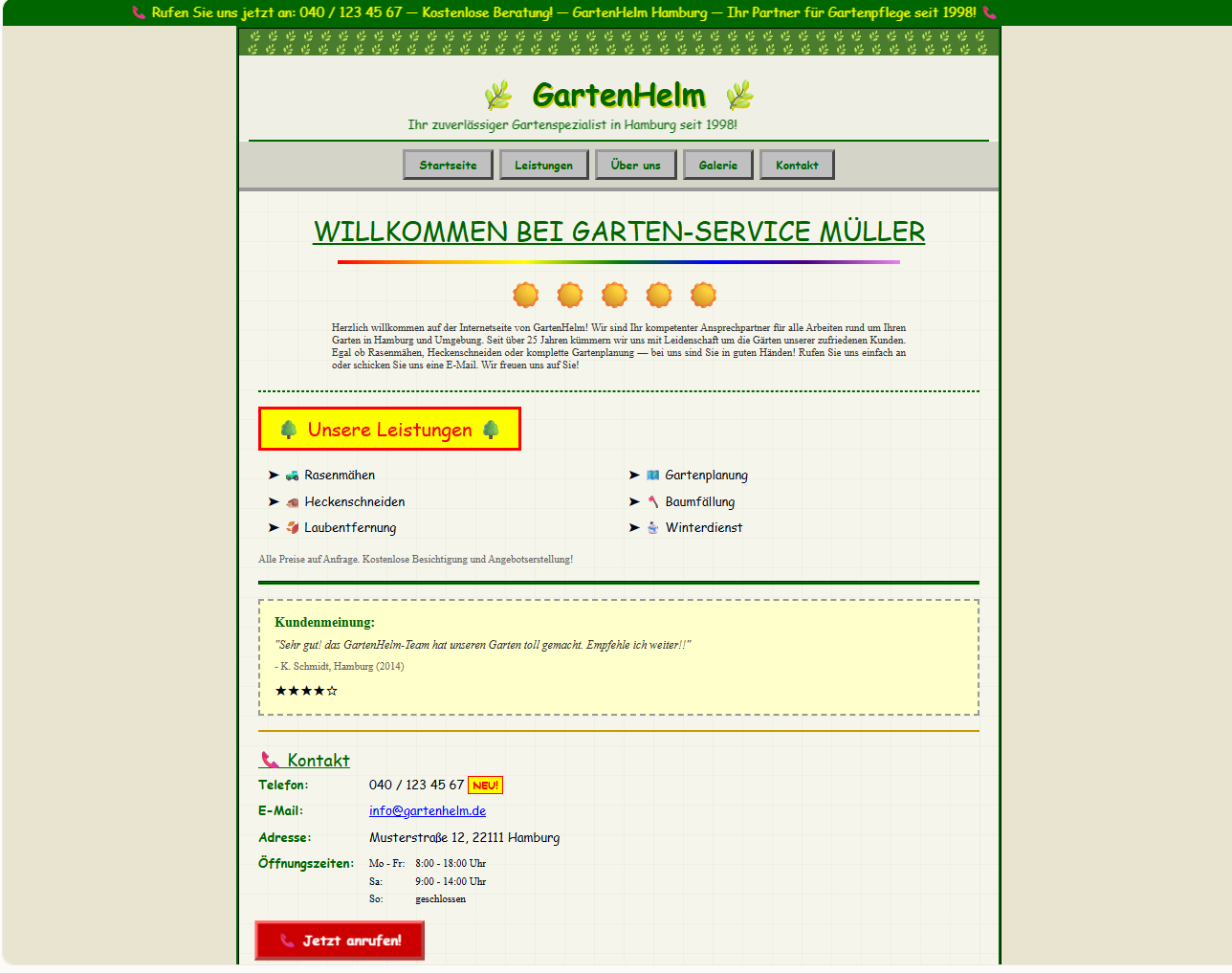 Typische Website aus 2016 mit veraltetem Layout