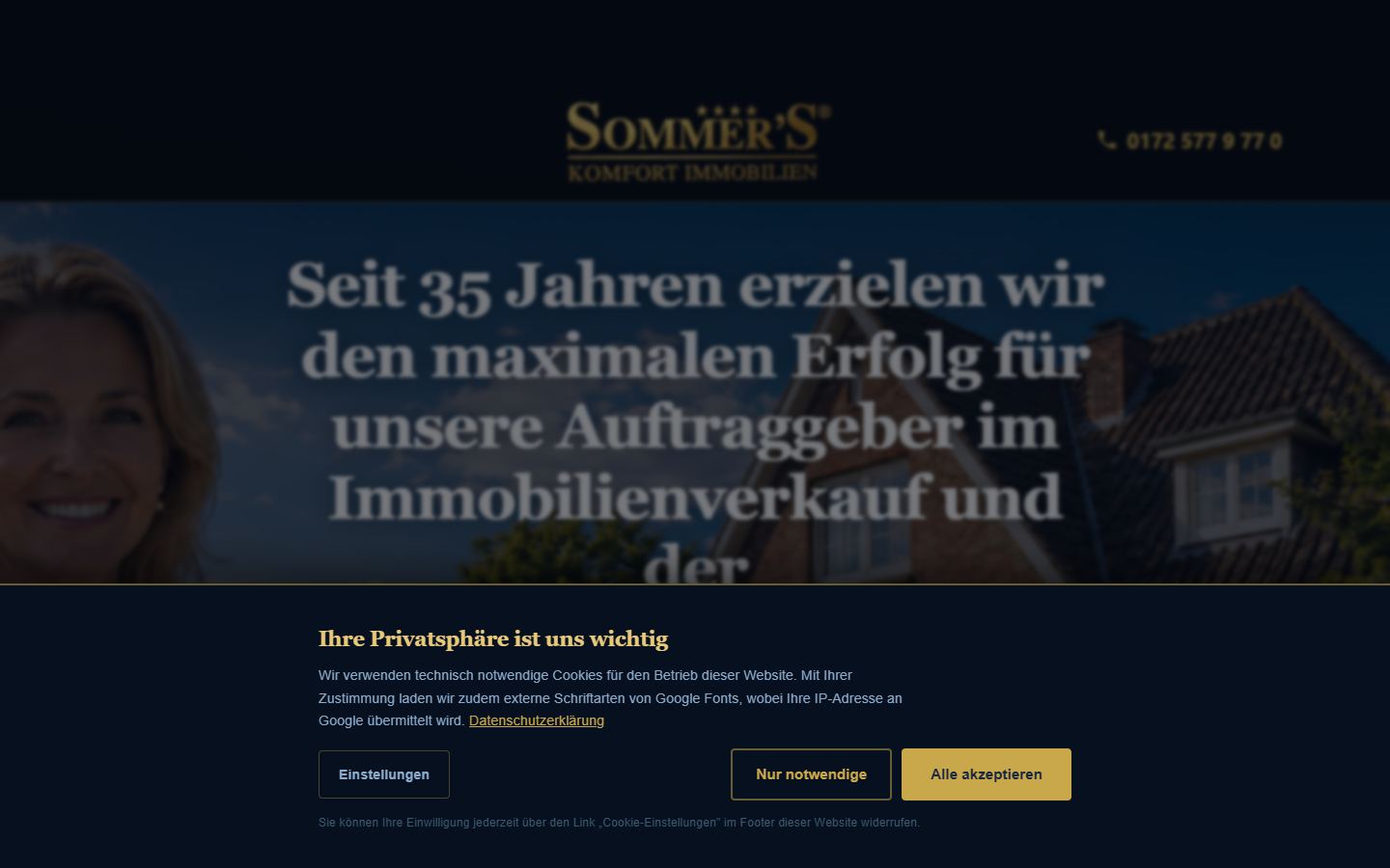 Startseite des Webdesign-Projekts Sommer's Komfort Immobilien