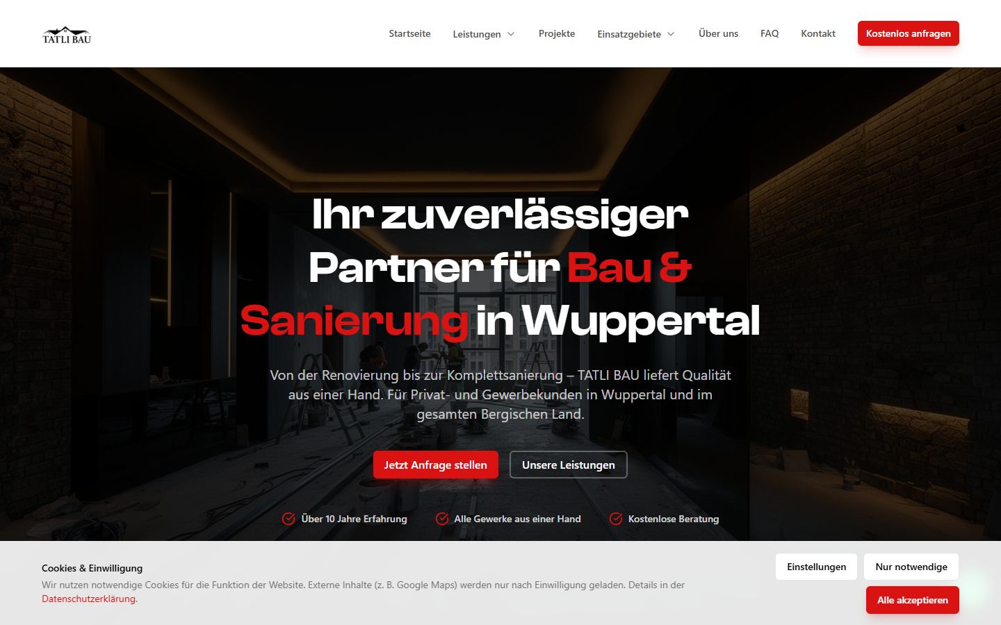 Startseite des Webdesign-Projekts Tatli Bau