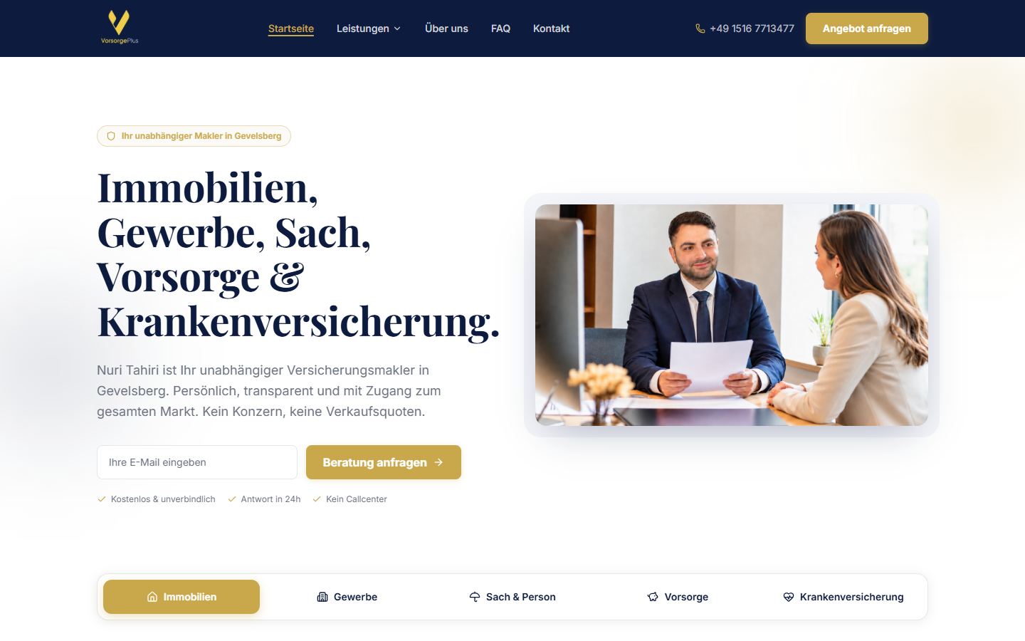 Startseite des Webdesign-Projekts VorsorgePlus
