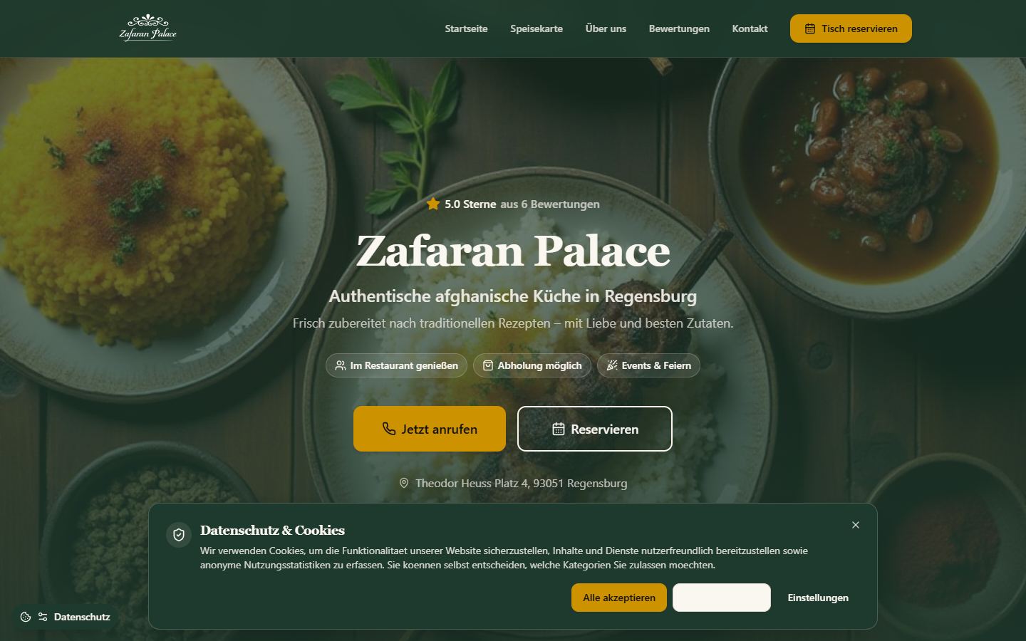 Startseite des Webdesign-Projekts Zafaran Palace