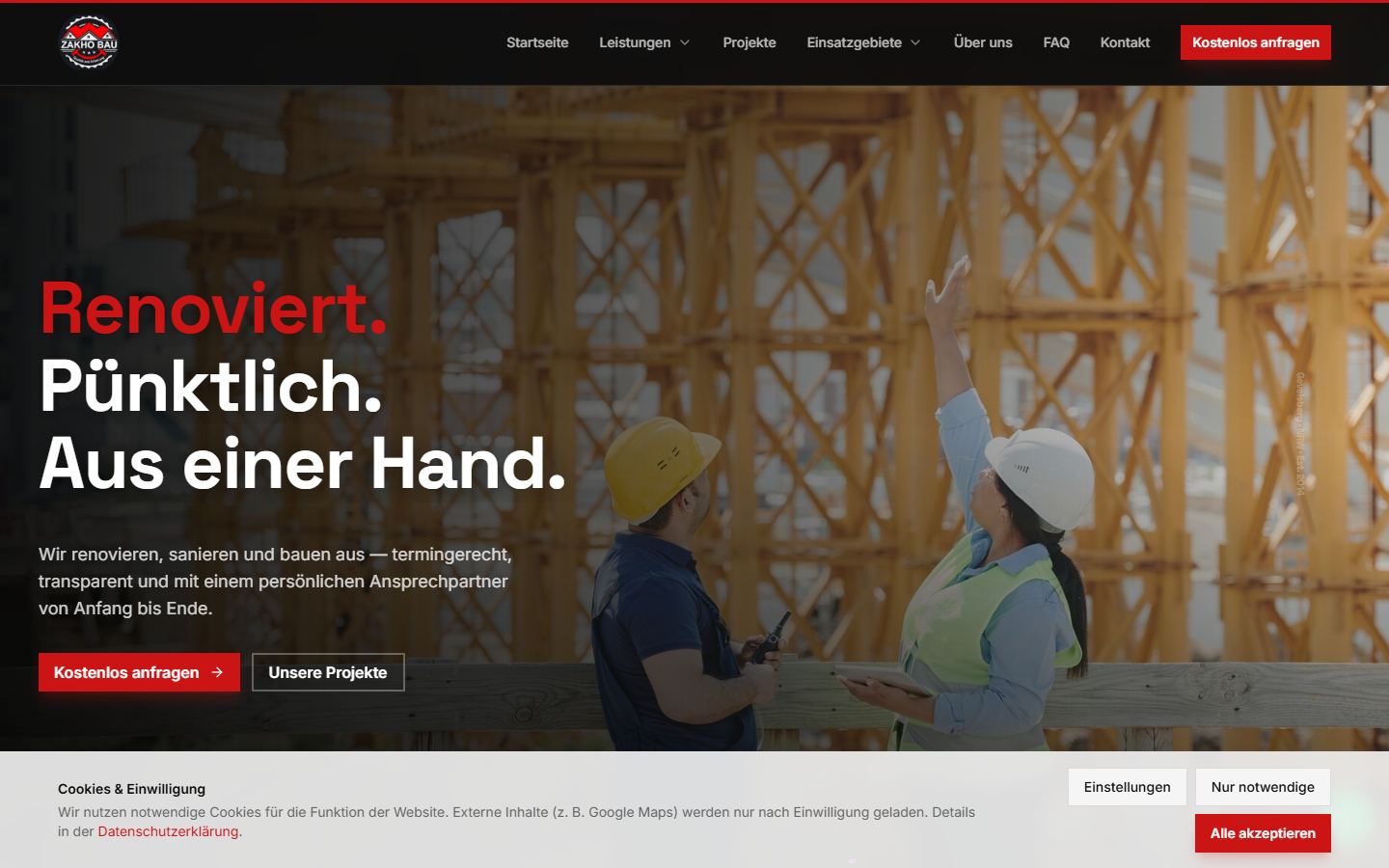 Startseite des Webdesign-Projekts Zakho Bau